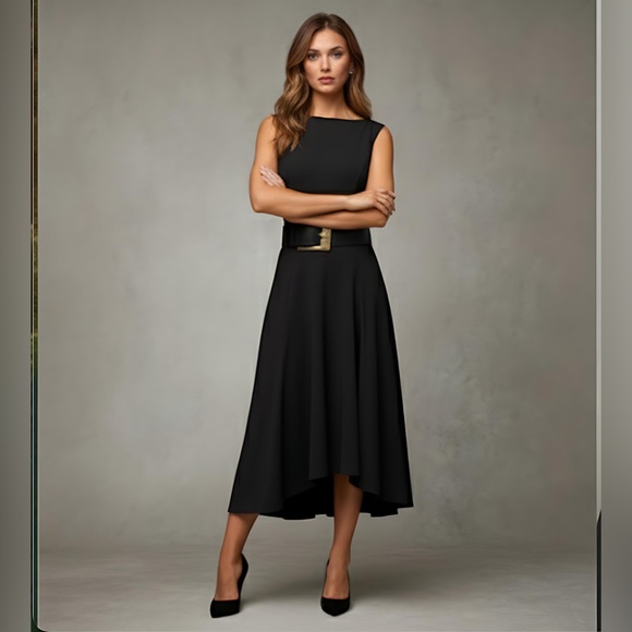 A Line Sleeveless Asymmetrical Hem Dress Black - Picture 4 of 12